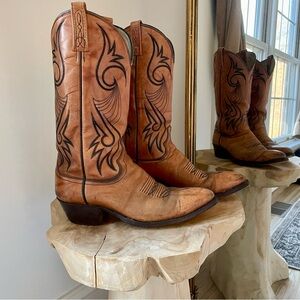 Vintage Leather Embroidered Cowboy Western Boots in Brown/Black - 10.5
